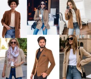 light brown blazer combination with jeans